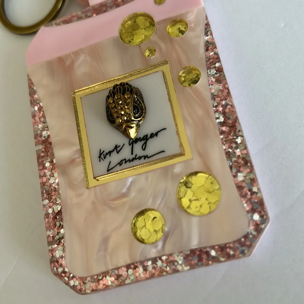 Kurt Geiger Pink and Gold glitter handbag charm accessory Key Holder Key fab